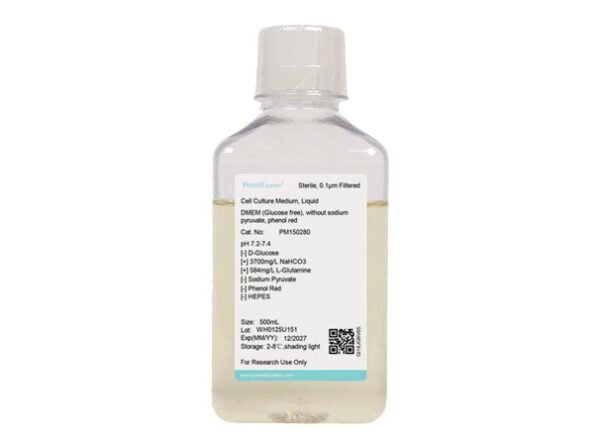 DMEM (sin glucosa), sin piruvato de sodio, rojo de fenol