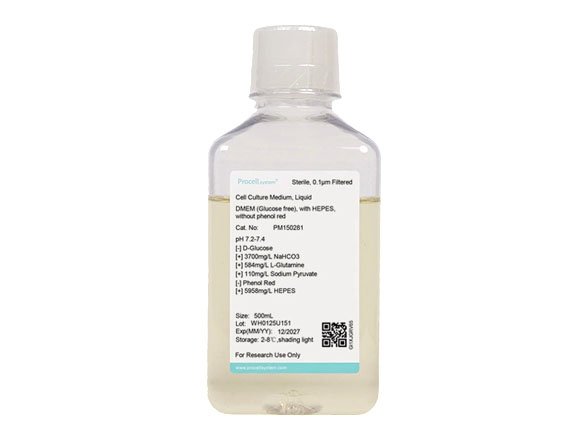 DMEM (sin glucosa), con HEPES, sin rojo de fenol